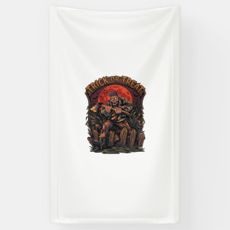 Trick Or Treat Halloween Killer Skeleton Axe Red M Banner