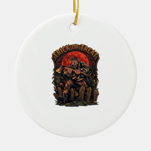 Trick Or Treat Halloween Killer Skeleton Axe Red M Ceramic Ornament