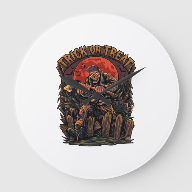 Trick Or Treat Halloween Killer Skeleton Axe Red M Large Clock (Front)