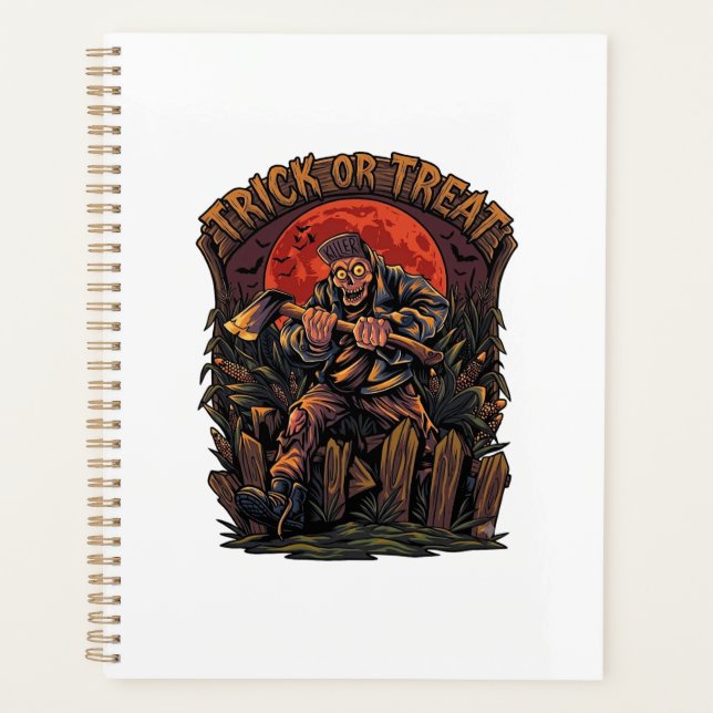 Trick Or Treat Halloween Killer Skeleton Axe Red M Planner (Front)