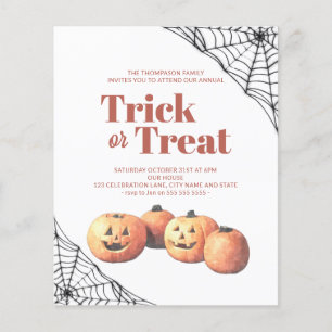 Trick or Treat Halloween Minimalist Pumpkin Invite