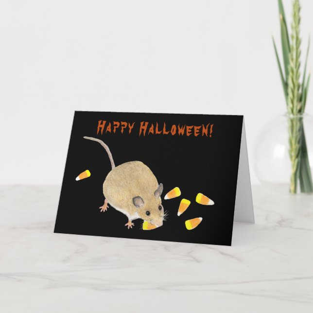 Trick or Treat Halloween Mouse with Candy Corns Card (Front)
