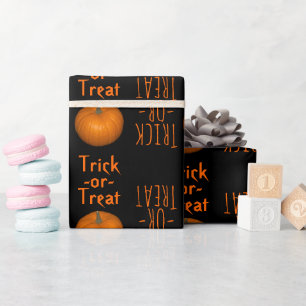 Trick-or-Treat Halloween Orange Black Pumpkins Wrapping Paper