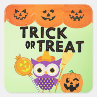 Trick or Treat, Halloween owl, Funny Halloween Square Sticker