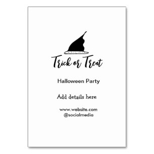 Trick or treat Halloween party black hat details w Table Number