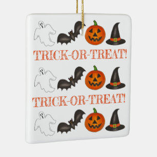 Trick or Treat Halloween Party Ghost Witch Bat Ceramic Ornament