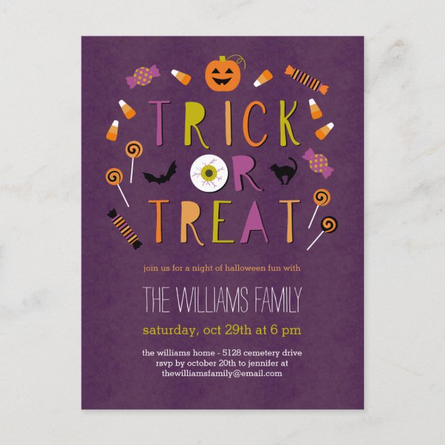 Trick or Treat Halloween Party Invitation Postcard (Front)