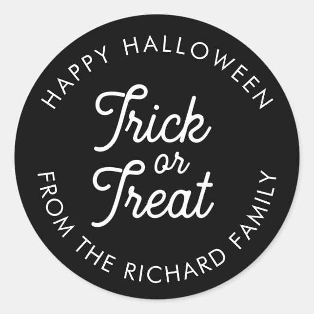 Trick or Treat Halloween Personalized Classic Round Sticker (Front)