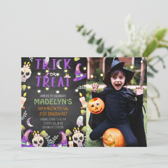 Trick or Treat Halloween Photo Invitation (Standing Front)