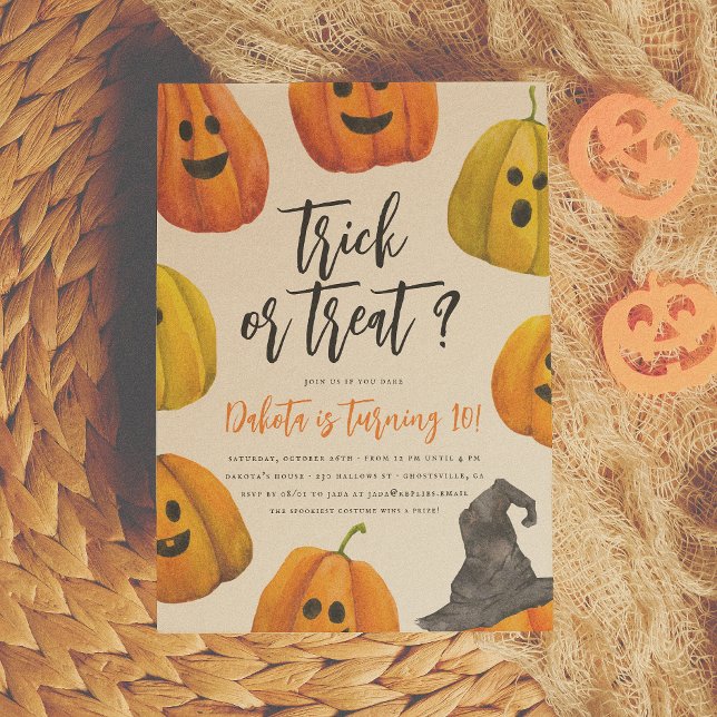Trick or Treat Halloween Pumpkin Birthday Party Invitation (Creator Uploaded)