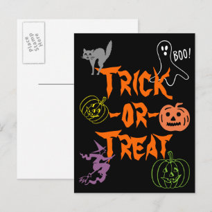 Trick-or-Treat Halloween Pumpkin Ghost Witch Postcard