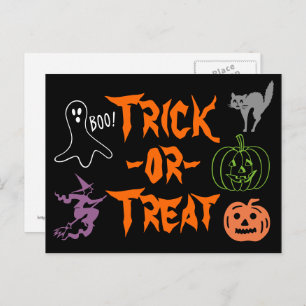 Trick-or-Treat Halloween Pumpkin Ghost Witch Postcard