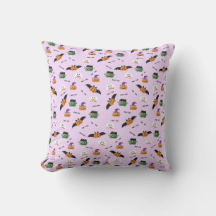 Trick Or Treat Halloween Pumpkin Pattern Purple Throw Pillow