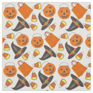 Trick or Treat Halloween Pumpkin Witch Candy Corn Fabric