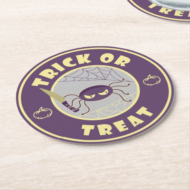 Trick or treat halloween spider Starbucks style Round Paper Coaster (Angled)