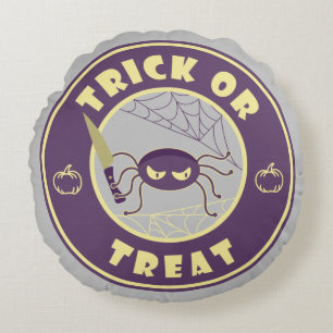 Trick or treat halloween spider Starbucks style Round Pillow