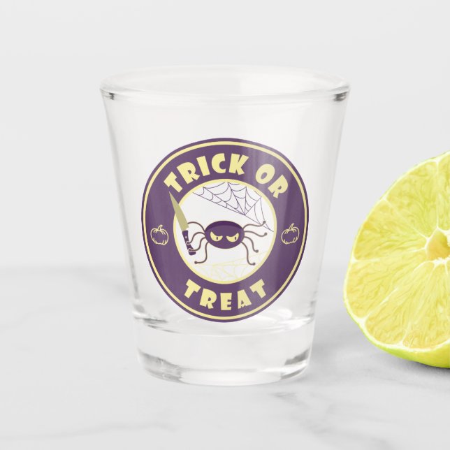 Trick or treat halloween spider Starbucks style Shot Glass (Front)