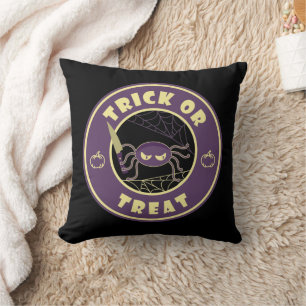 Trick or treat halloween spider Starbucks style Throw Pillow