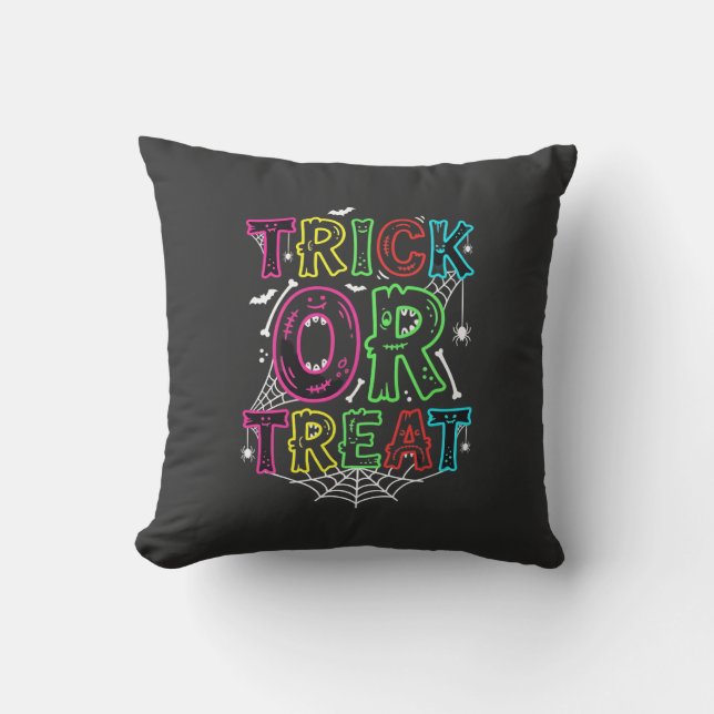 Trick or Treat Halloween Spider Web Design_1 Throw Pillow (Front)