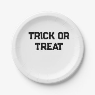 Trick or. Treat Halloween spooky black simple mini Paper Plate