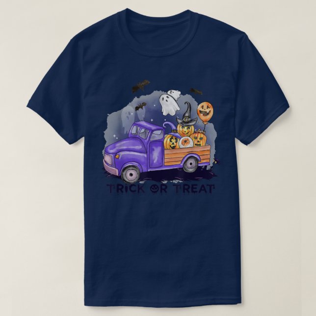 Trick Or Treat Halloween Truck Monster Ghost Bat P T-Shirt (Design Front)