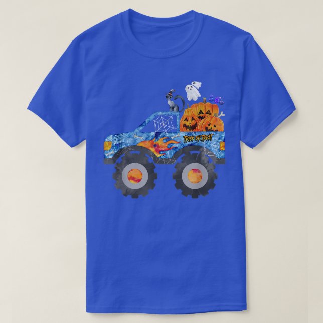 Trick Or Treat Halloween Truck Pumpkin Cats Ghost  T-Shirt (Design Front)