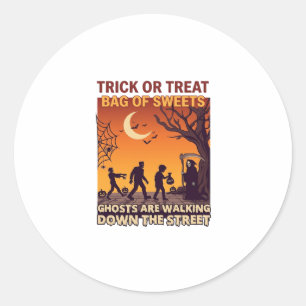 Trick Or Treat Halloween Zombies Grim Reaper Pumpk Classic Round Sticker