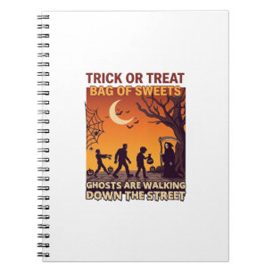 Trick Or Treat Halloween Zombies Grim Reaper Pumpk Notebook