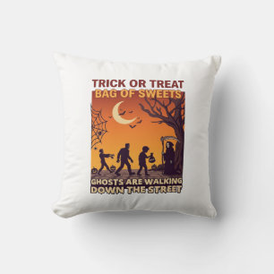 Trick Or Treat Halloween Zombies Grim Reaper Pumpk Throw Pillow
