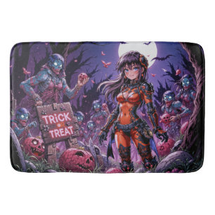 Trick or Treat Halloween Zombies Handing out Brain Bath Mat
