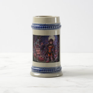 Trick or Treat Halloween Zombies Handing out Brain Beer Stein