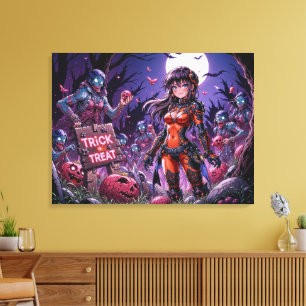Trick or Treat Halloween Zombies Handing out Brain Canvas Print