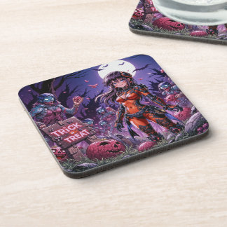 Trick or Treat Halloween Zombies Handing out Brain Coaster