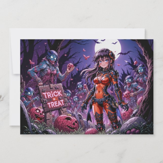 Trick or Treat Halloween Zombies Handing out Brain Invitation (Front)