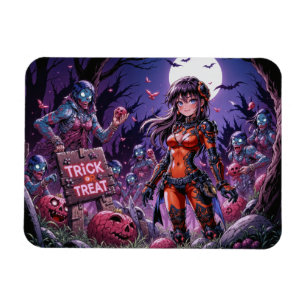 Trick or Treat Halloween Zombies Handing out Brain Magnet