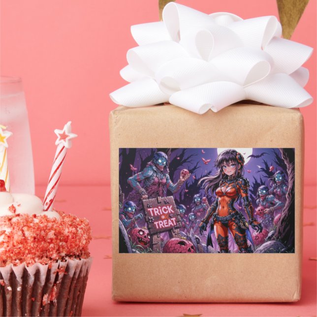 Trick or Treat Halloween Zombies Handing out Brain Sticker (Party)