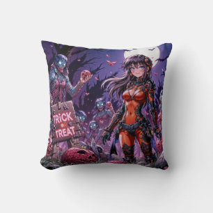 Trick or Treat Halloween Zombies Handing out Brain Throw Pillow