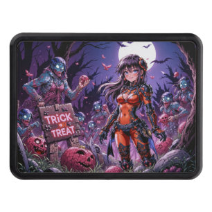 Trick or Treat Halloween Zombies Handing out Brain Trailer Hitch Cover