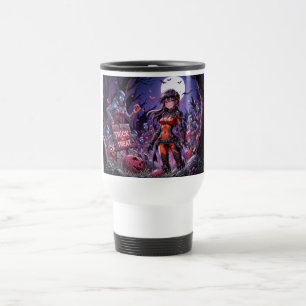 Trick or Treat Halloween Zombies Handing out Brain Travel Mug