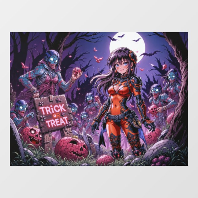 Trick or Treat Halloween Zombies Handing out Brain Window Cling (Sheet)