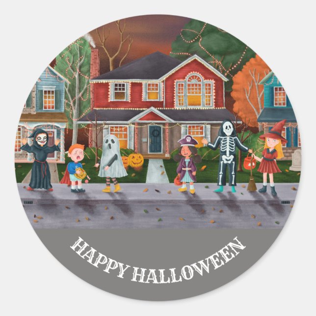 Trick or Treat, Happy Halloween Classic Round Sticker (Front)