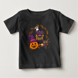 Trick or Treat, Happy Halloween, Funny Pumpkin Cat Baby T-Shirt