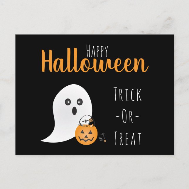 Trick Or Treat Happy Halloween Ghost Spooky Postcard (Front)