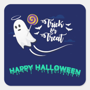 Trick or Treat Happy Halloween Ghost Square Sticker