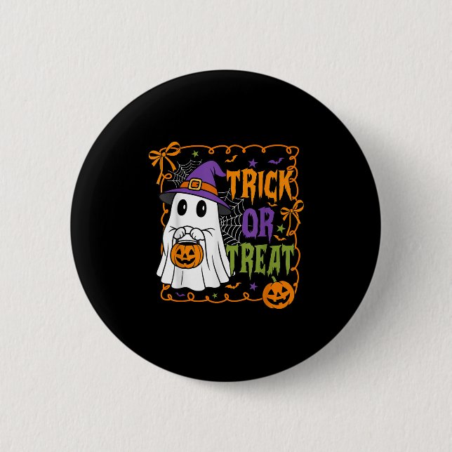 Trick Or Treat Happy Halloween Pumpkin Ghost Boy G 2 Inch Round Button (Front)