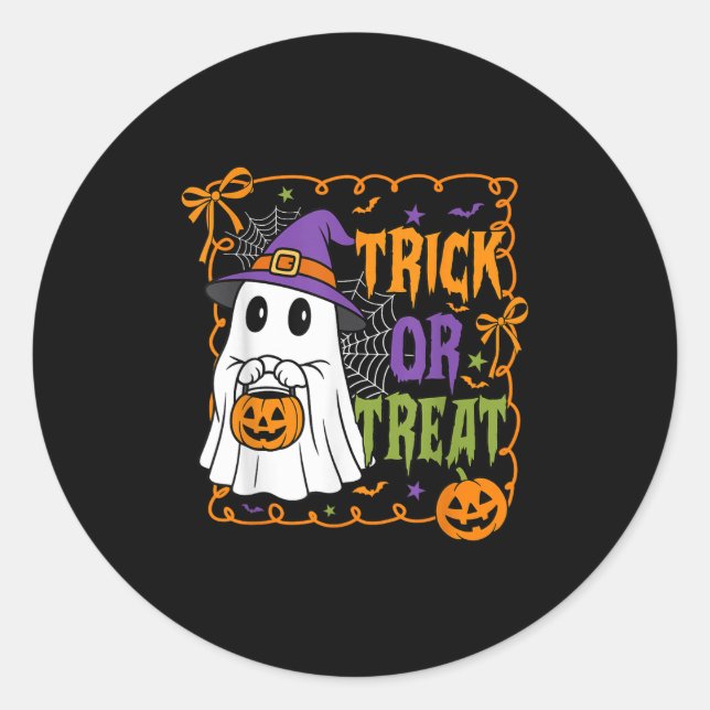 Trick Or Treat Happy Halloween Pumpkin Ghost Boy G Classic Round Sticker (Front)