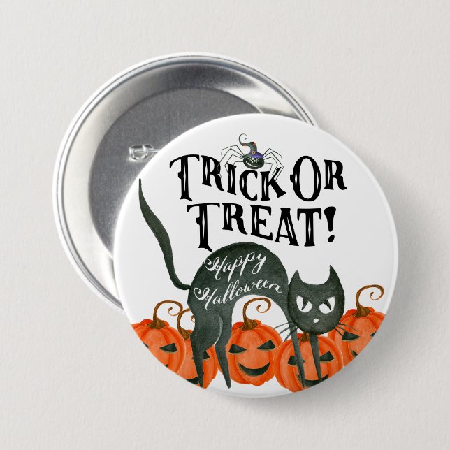trick or treat happy halloween spider badge button (Front & Back)