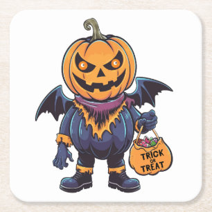 Trick or Treat   Happy Halloween Square Paper Coaster