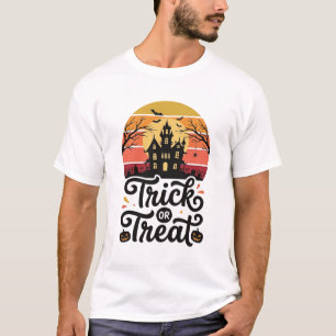 Trick or Treat Haunted House Halloween Vector Desi T-Shirt