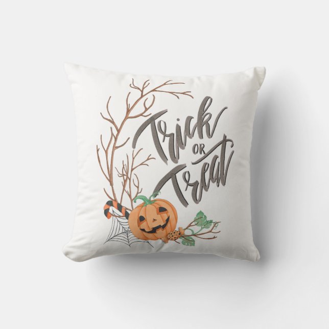 Trick or Treat Illustration Throw Pillow (Front)